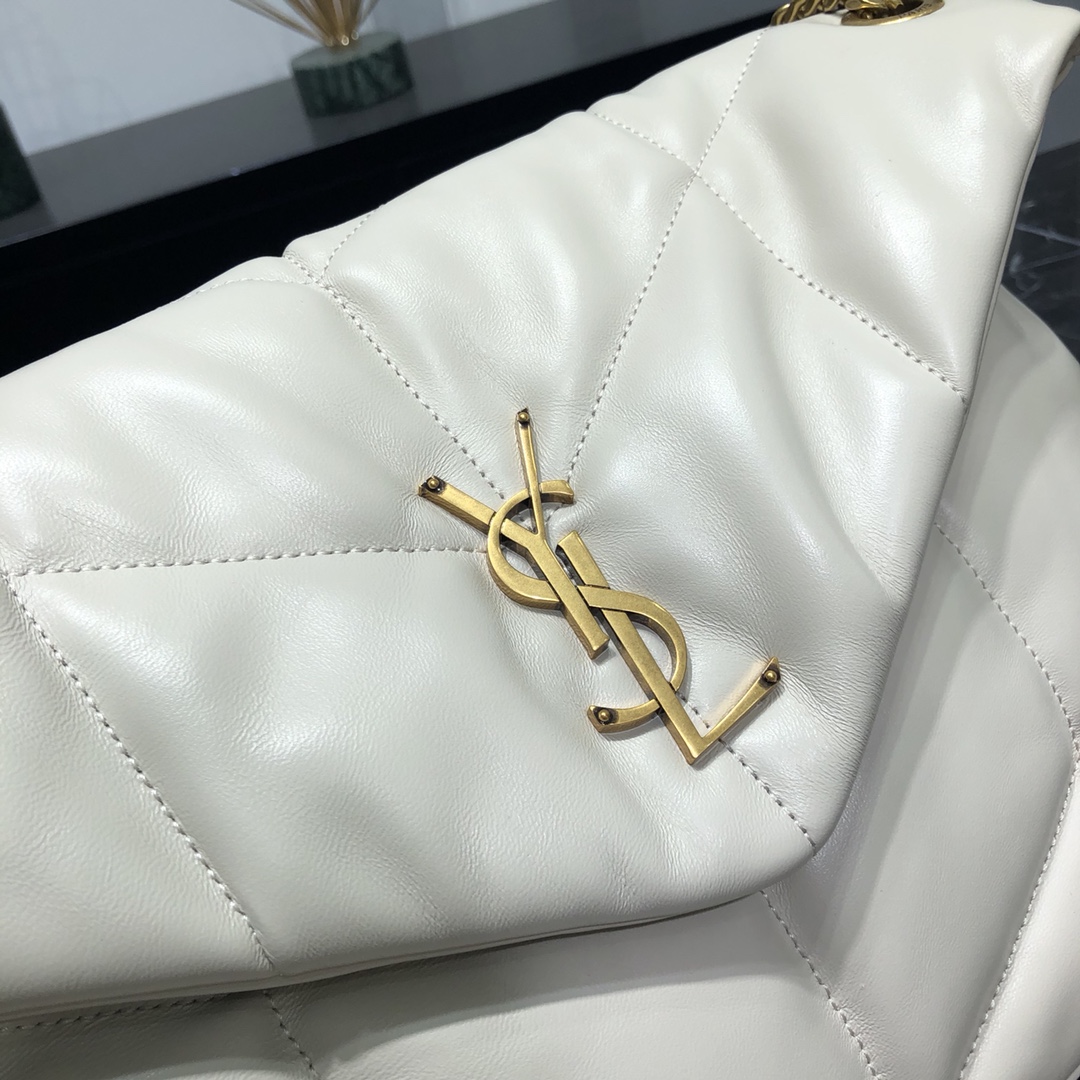 Saint Laurent Loulou Puffer Lambskin Shoulder Bag Handbag White 577475 Gold